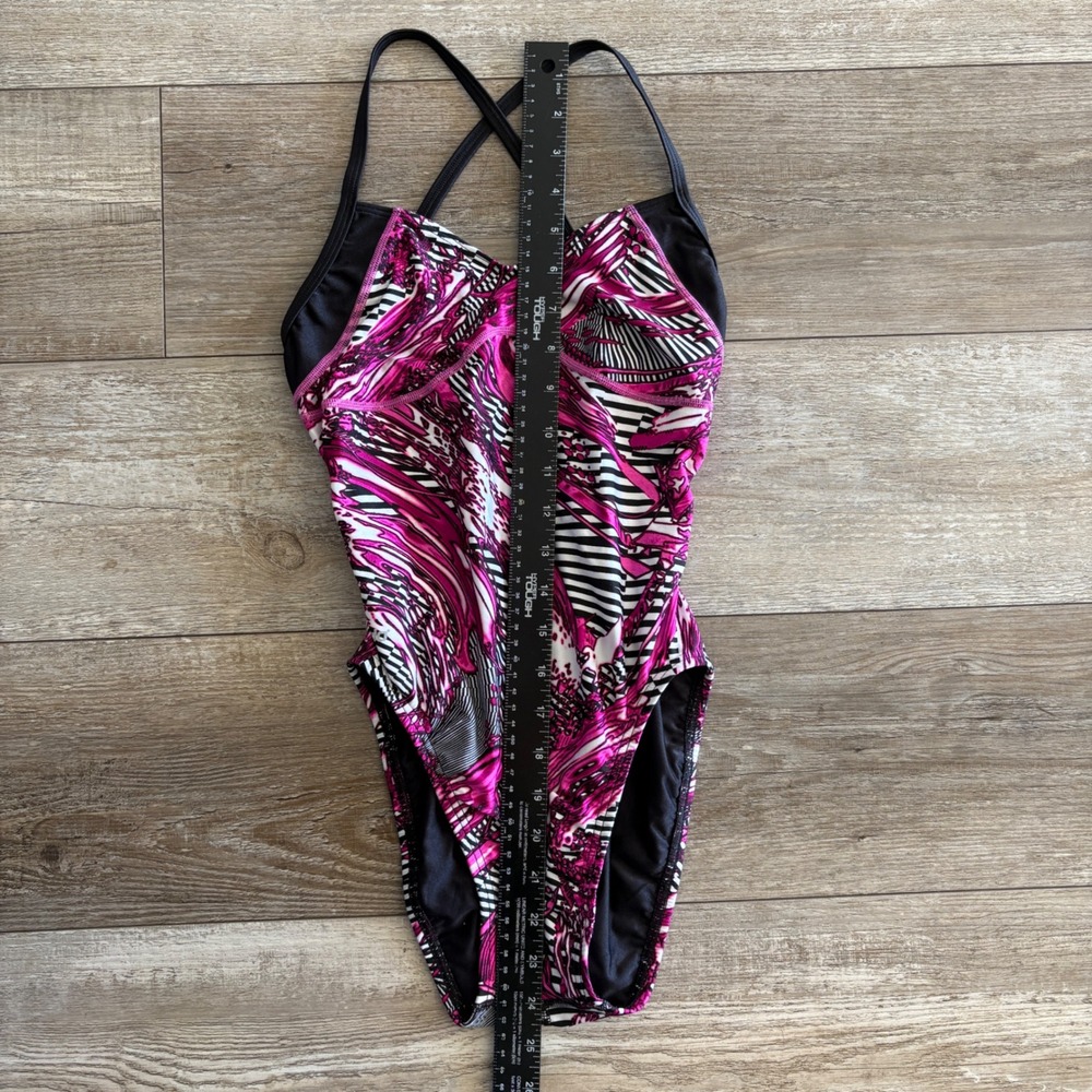 Speedo One Piece Swimsuit Womens 30 Pink Abstract Geometric Athletic Swimwear - Picture 3 of 6